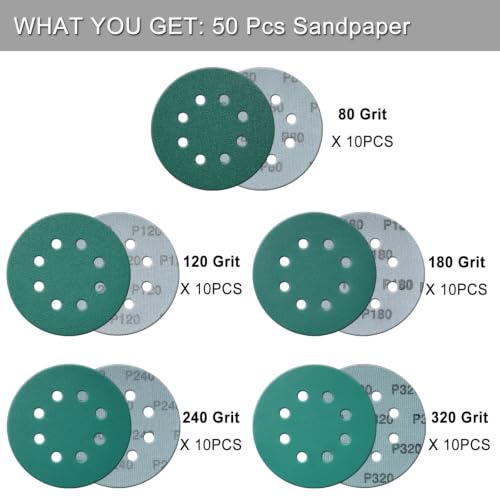 5 Inch 8 Hole Sanding Discs 50 Pcs 400 Grit