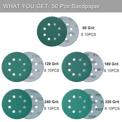 5 Inch 8 Hole Sanding Discs 50 Pcs 400 Grit