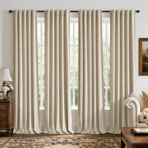 Beige Velvet Curtains 4 Panels Set Back Tab 40 x 90 Inch Long (Beige / 40"W x 90"L (Pack of 4))