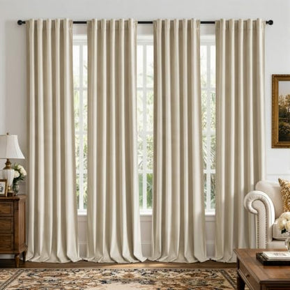Beige Velvet Curtains 4 Panels Set Back Tab 40 x 90 Inch Long (Beige / 40"W x 90"L (Pack of 4))
