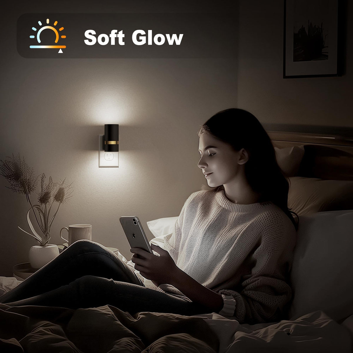 Night Lights Plug into Wall (Black-5000K / 2 Pack)