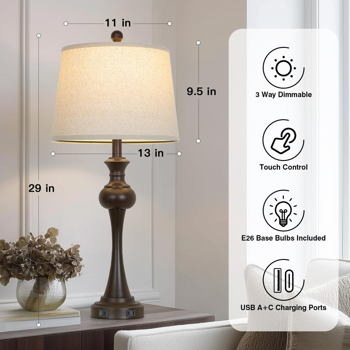 Brown Table Lamps Set of 2 (Brown-Set of 2)