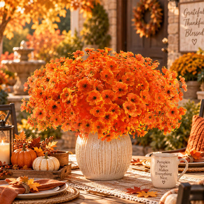 24Pcs Artificial Fall Flowers for Outdoors UV Resistant Decor