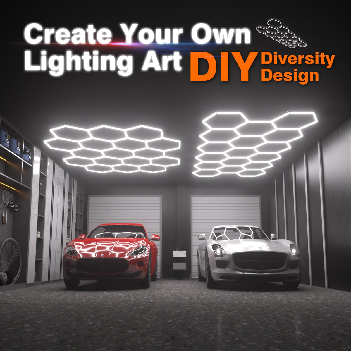 Dimmable Hexagon Garage Lights (17 HEX+NoBorder)