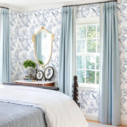Floral Peel and Stick Wallpaper Blue Floral Bird Contact Paper