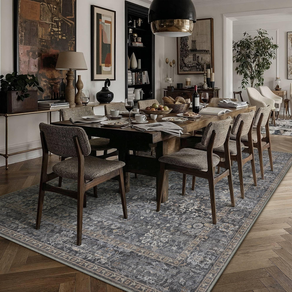 Area Rugs 5x7 Navy Blue Vintage Rug for Living Room (Retro | Blue / 5' x 7' (Rectangular))