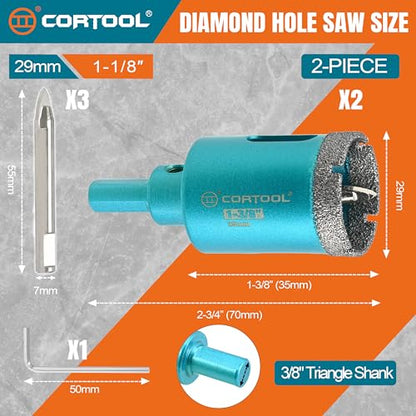 1-1/8 Inch Diamond Hole Saw with Pilot Drill Bit, Diamond Tipped Tile Hole Saws, Dry/Wet Use for Porcelain Tile, Ceramic Pottery, Granite, Stone, Marble, Glass Bottles - 2 Pack (1-1/8 Inch (29mm) 2-Pack)