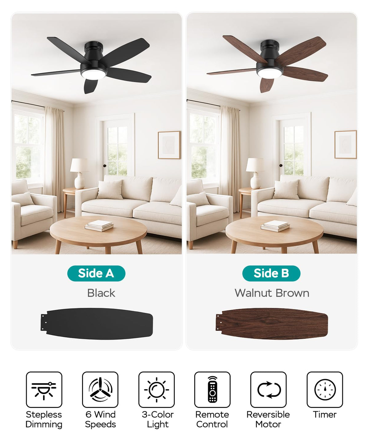 42 Inch Ceiling Fans with Lights (Black / 42 Inch)