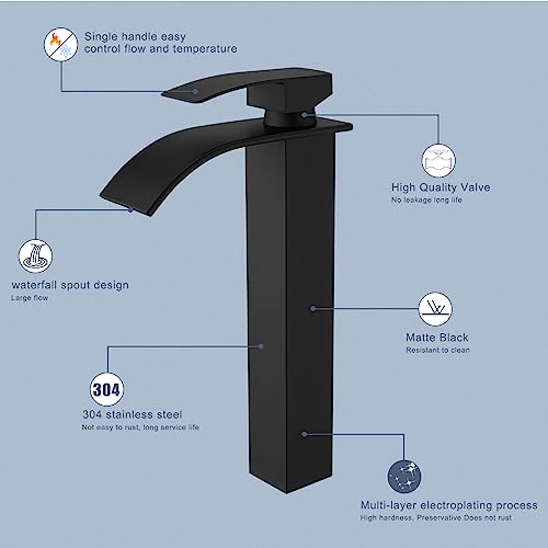 Tall Bathroom Faucet Vessel Sink Faucet with Drain (With Drain / Matte Black)