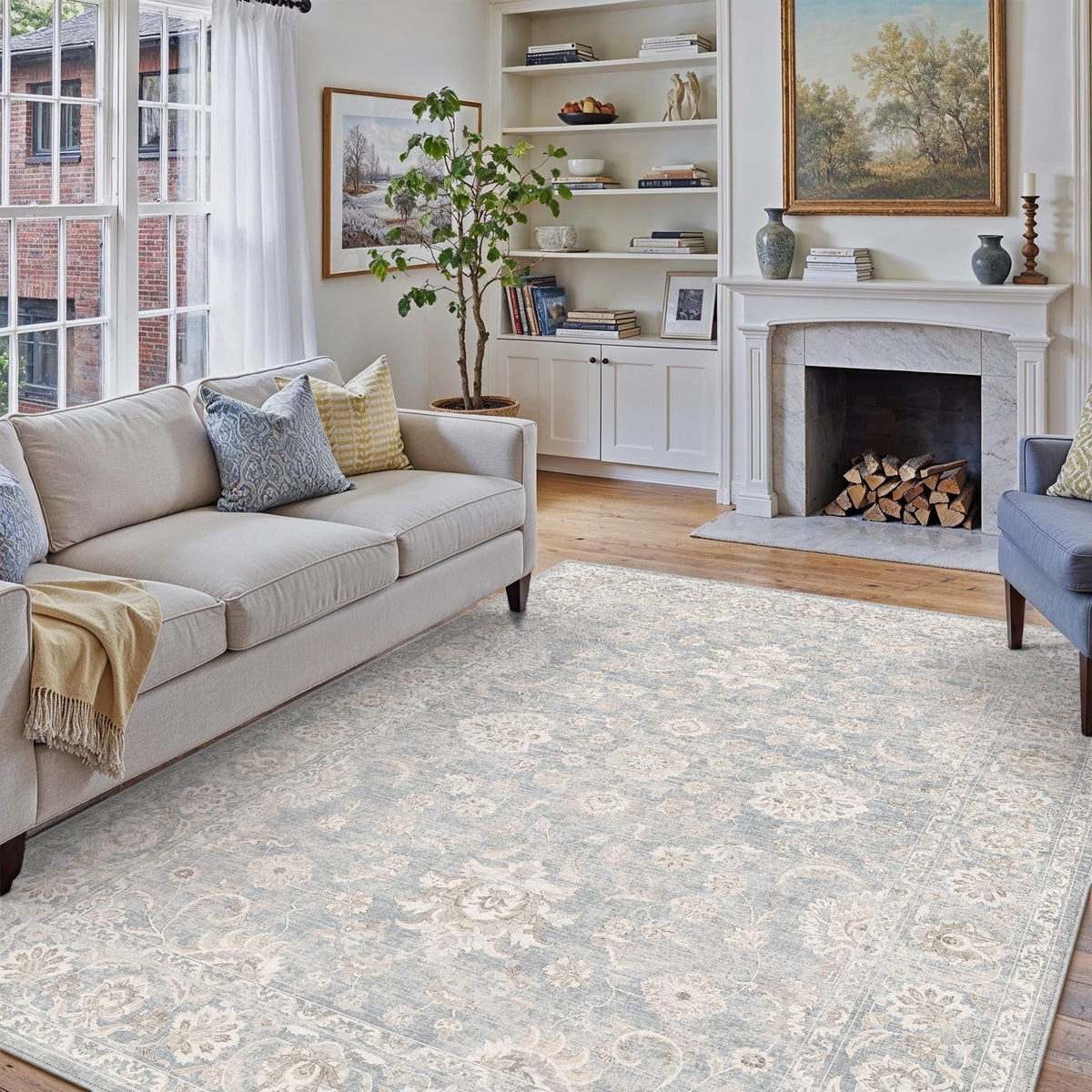 10x14 Blue Cream Neutral Area Rug (Blue / 10' x 14' (Rectangular))