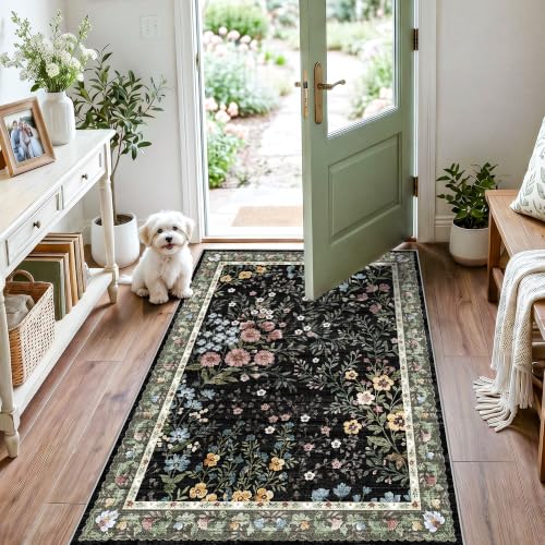 3x4 Washable Entryway Area Rug (Black / 3x4)