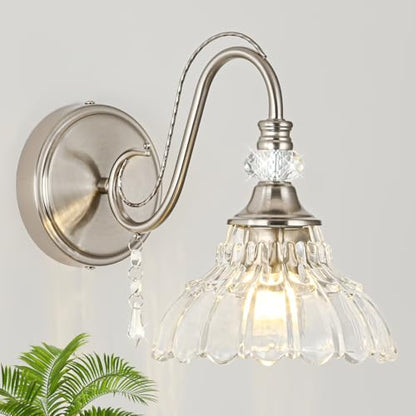 Bathroom Vanity Light Fixture with Floral Glass Shade