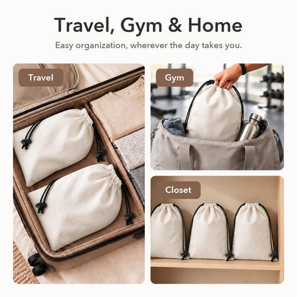 6 Pack Premium Velvet Shoe Bags for Travel & Packing in Suitcases (Beige)