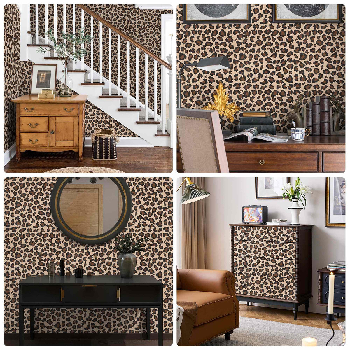 Cheetah Print Decor Peel and Stick Wallpaper (Black/Brown / 17.3" x 393.7")