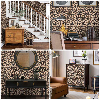 Cheetah Print Decor Peel and Stick Wallpaper (Black/Brown / 17.3" x 393.7")