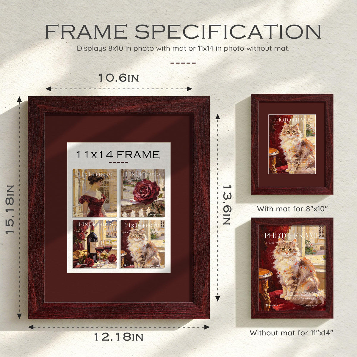 11x14 Red Wood Grain Picture Frame (Red Frame Red Mat / 11x14)
