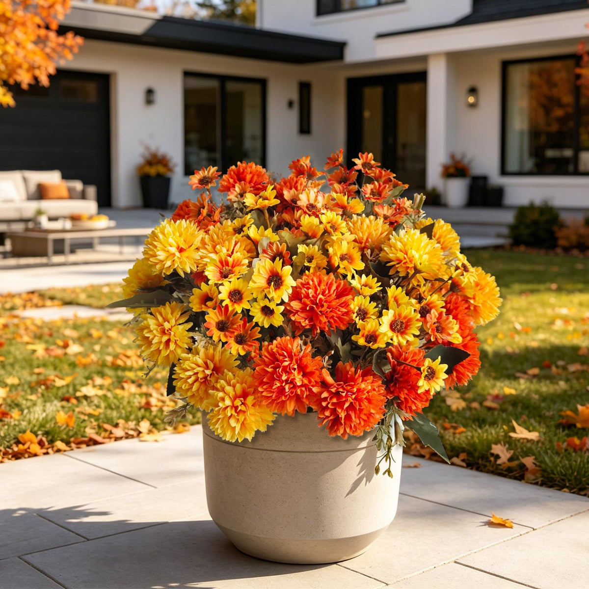 8Pcs Fake Flowers Artificial Mums for Outdoors (Mixed Mums / 8Pcs)