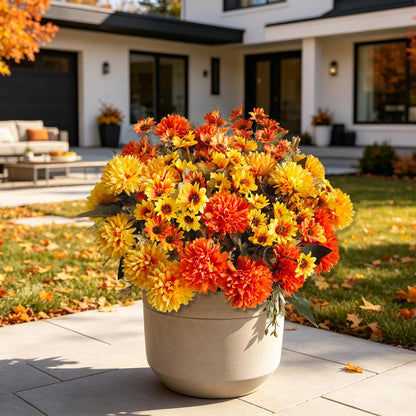 8Pcs Fake Flowers Artificial Mums for Outdoors (Mixed Mums / 8Pcs)