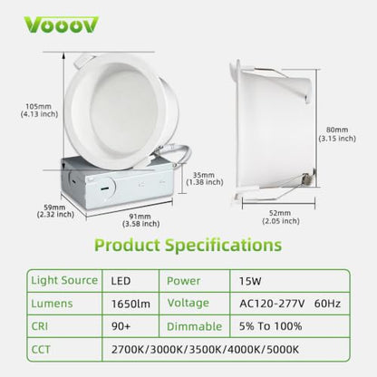 4 Inch 5CCT LED Anti Glare LED Recessed Lights with J