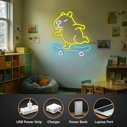 Capybara Neon Sign (Yellow, Blue and White)