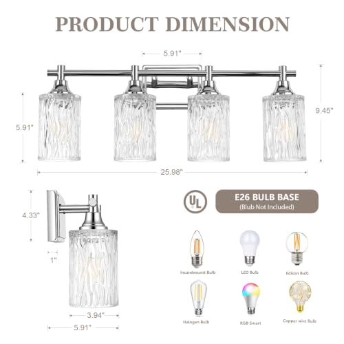 Modern 4 Light Bathroom Light Fixtures (Chrome / 4-light)