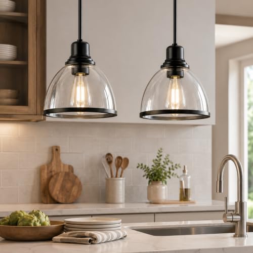 2 Pack Pendant Lights Kitchen Island (Matte Black)