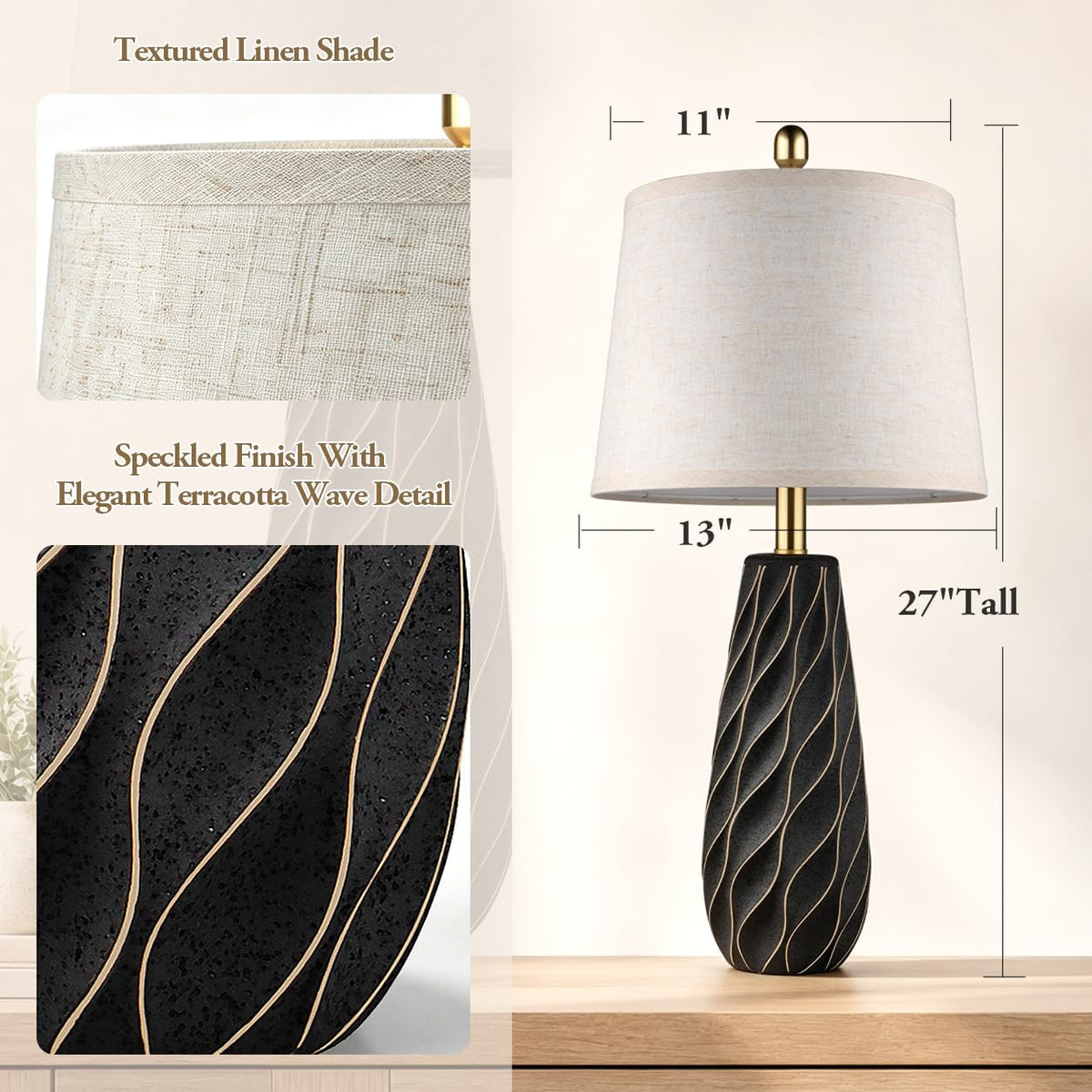 27" Ceramic Table Lamps Set of 2 (27" 2 Pcs - Black)