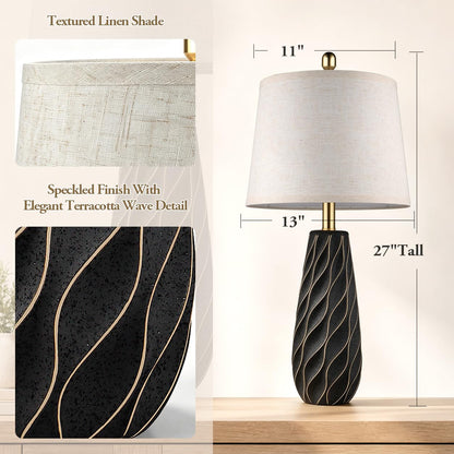 27" Ceramic Table Lamps Set of 2 (27" 2 Pcs - Black)