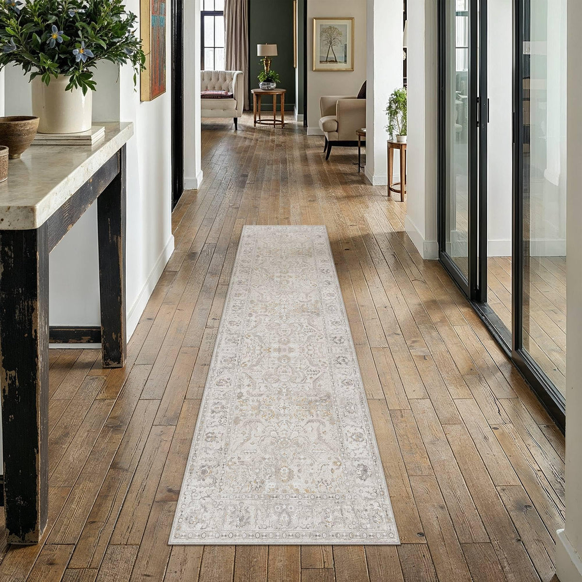 Hallway Runner Rugs 2x8 Washable Rug Beige Grey (Beige Grey / 2' x 8' (Runner))