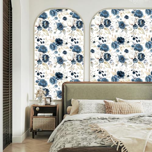 Vintage Dark Black Floral Peel and Stick Wallpaper Botanical Flower Waterproof Removable Self Adhesive Vinyl Contact Wall Paper for Bedroom Bathroom 17.5" X 196"