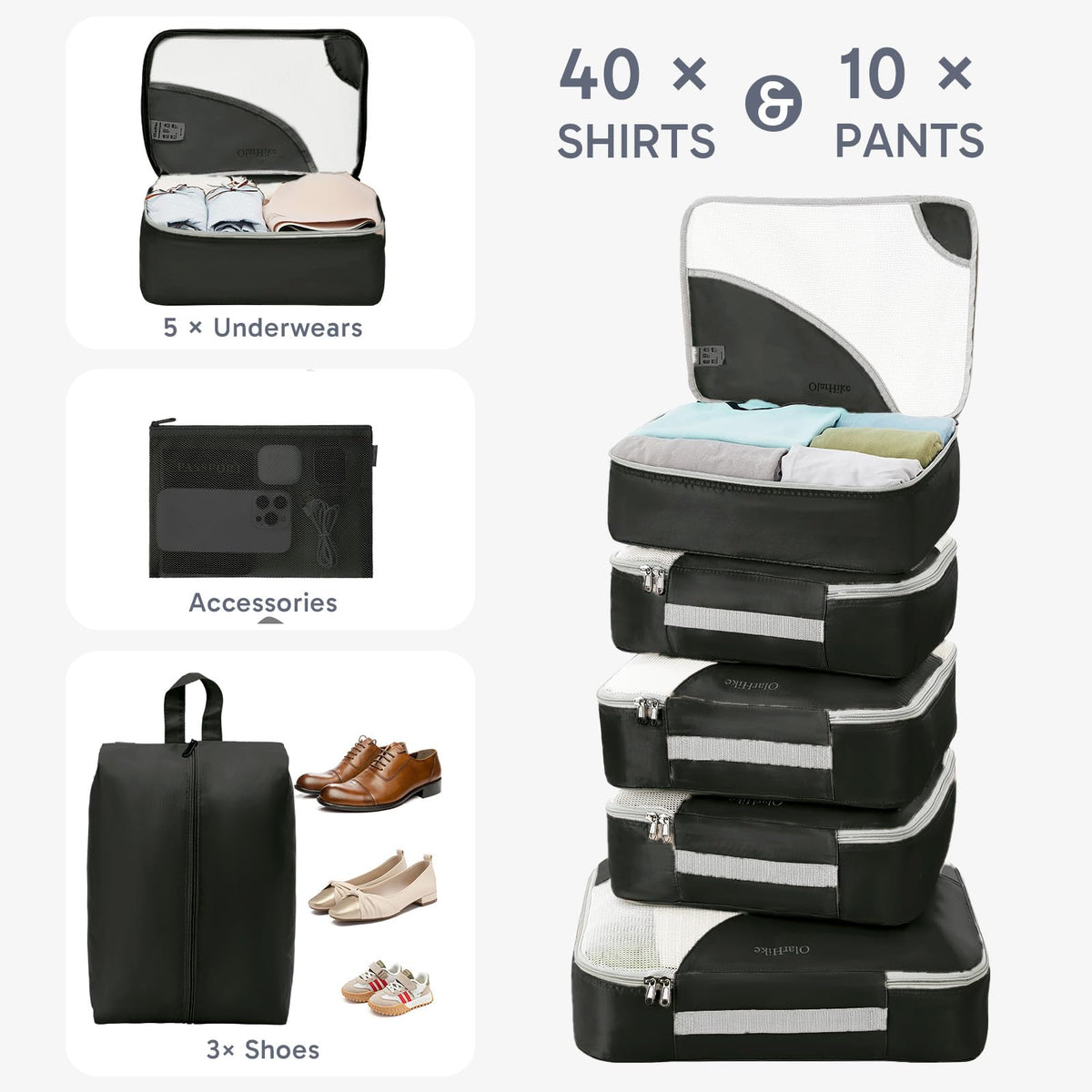 Packing Cubes for Travel (03 Black)