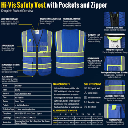 Safety Vest for Men Women Hi Vis Vest with Pockets and Zipper High Visibility Reflective Safety Vests Meet ANSI Standard Grey Color Extended Yellow Strips (Grey / X-Large)