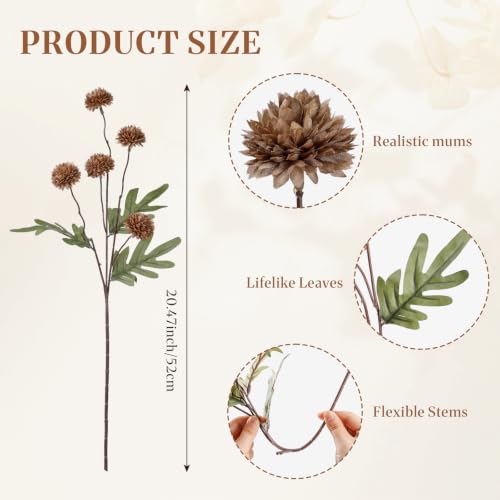 16 PCS Silk Mums Artificial Fall Flowers with Eucalyptus for Vase (Yellow Red Orange Brown)