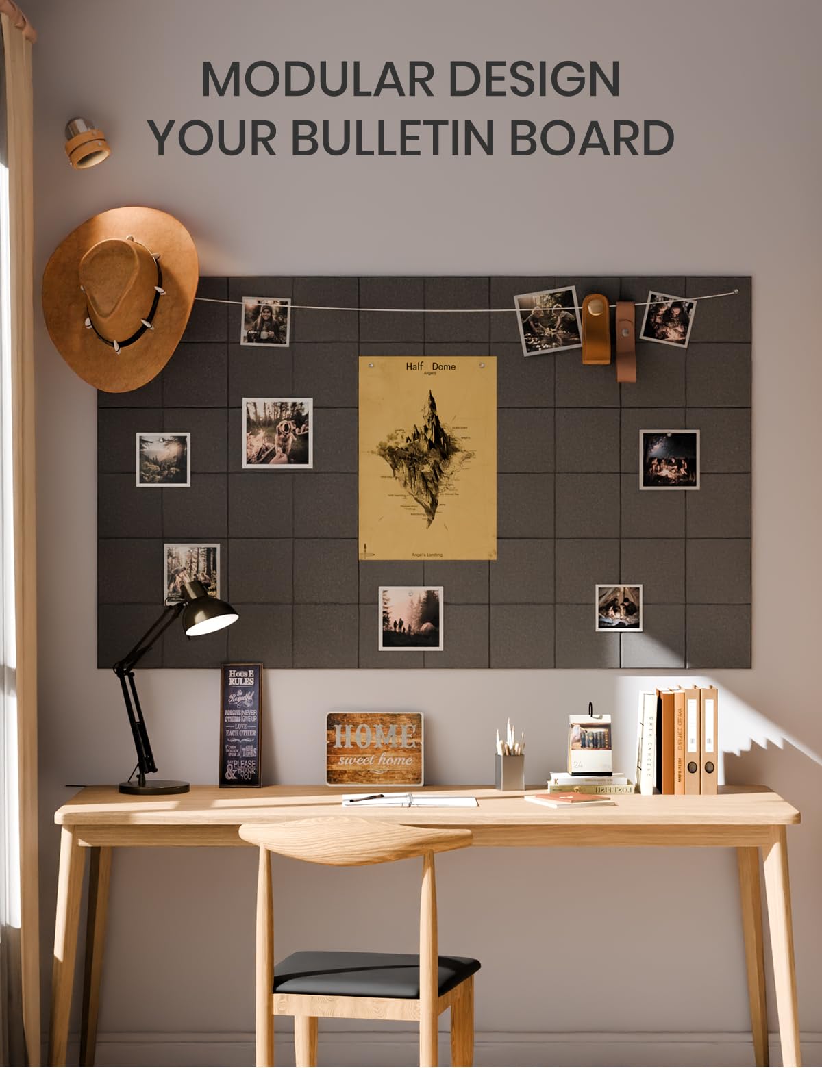 Felt Bulletin Board & Cork Board Alternative 36'' x 24'' (Charcoal Gray / 4-compartment 6-pack)