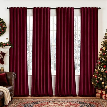 Christmas Burgundy Velvet Curtains 4 Panels Set Back Tab 40"x90" (Burgundy / 40"W x 90"L (Pack of 4))