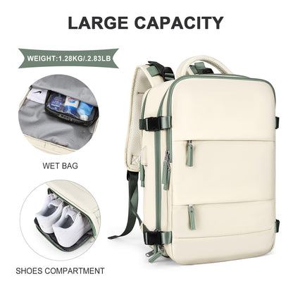 Large Travel Backpack for Women Men (White Green / 30 liters)