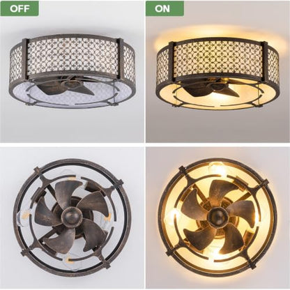 Boho Low Profile Flush Mount Fandelier Ceiling Fan with Light and Remote