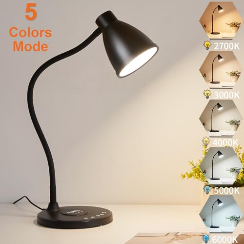 Desk Lamp for Home Office with USB C+A Charging Ports Timer Black (Black / Standard)