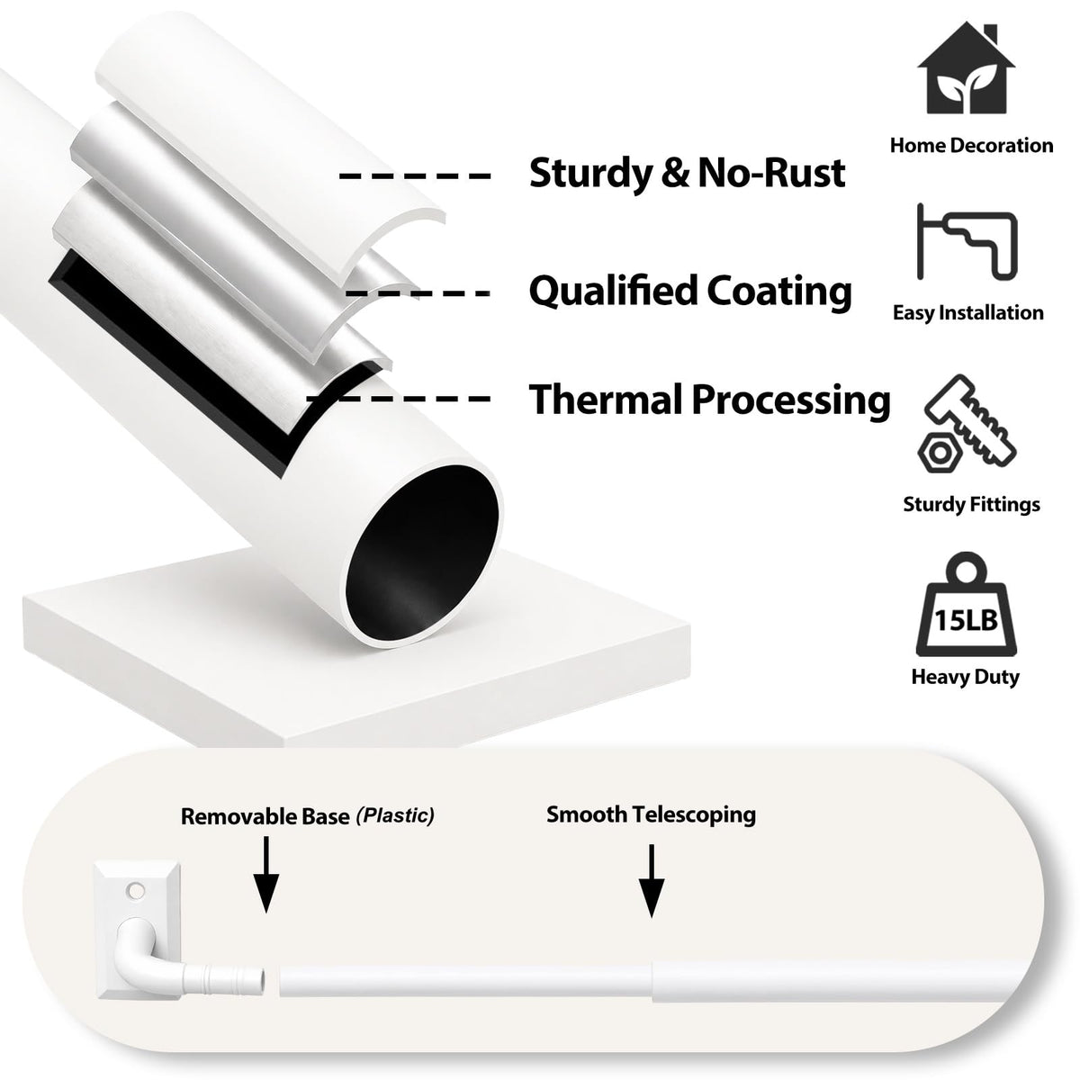 French Door Curtain Rod 2 Pack 8 to 12 Inch (White / 8-12"(2 Pack))