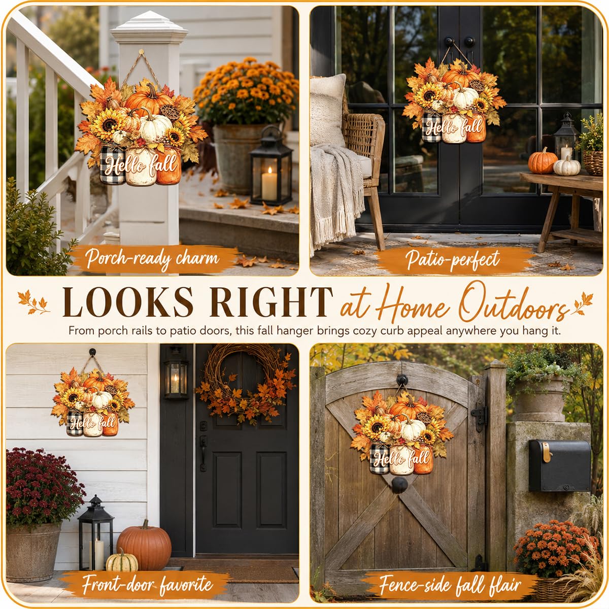 Fall Door Decor Wooden Pumpkin Door Hanger (Fall2)