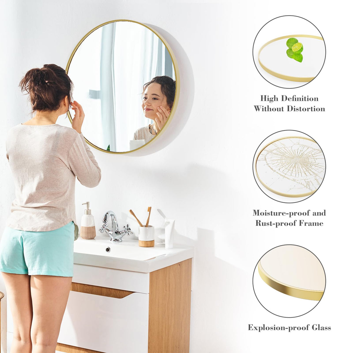 28 Inch Round Wall Mirror (Gold / 28"L x 28"W / Round)