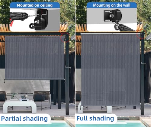 Outdoor Roller Shades for Patio 6ft Wide (Blue Gray / 72"W x 96"H)