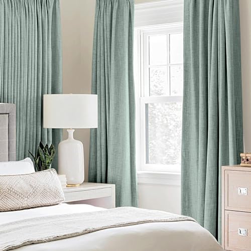 100% Blackout Linen Curtains for Bedroom 52x108 Inches Seafoam Green (Seafoam Green / 52"W x 108"L (Pack of 2))
