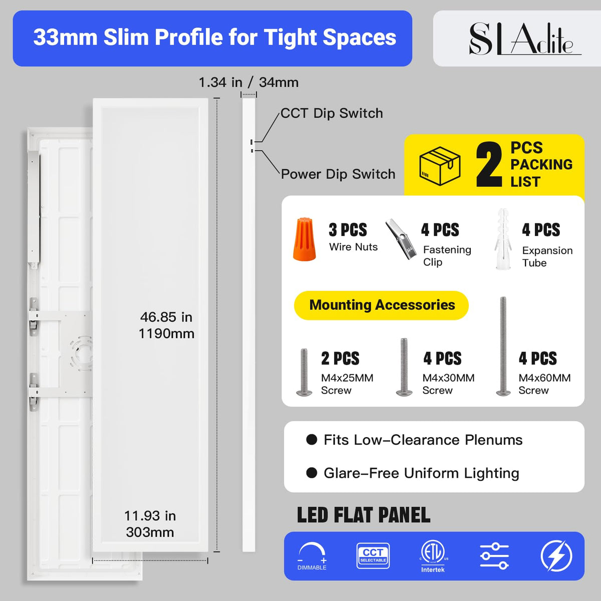 1x4 LED Flat Panel Light (White / 1x4FT 2Pack)