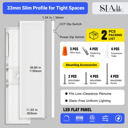 1x4 LED Flat Panel Light (White / 1x4FT 2Pack)
