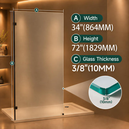 Shower Glass Panel 34" W x 72" H (Matte Black - Frosted / 34"W x 72"H - 10mm)