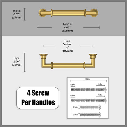 5 Pack Vibrant Brushed Moderne Brass Cabinet Pulls 4 Inch (4" Hole Center / Vibrant Brushed Moderne Brass)