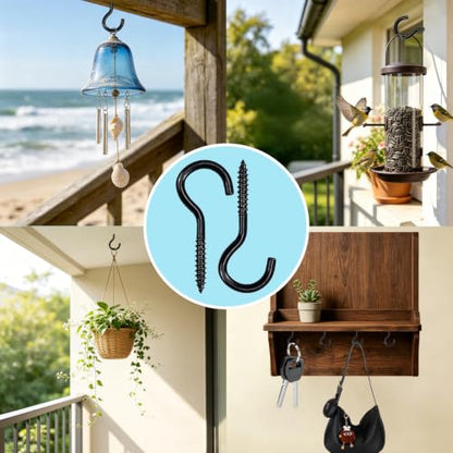 Black Steel Open Screw Hooks for Hanging