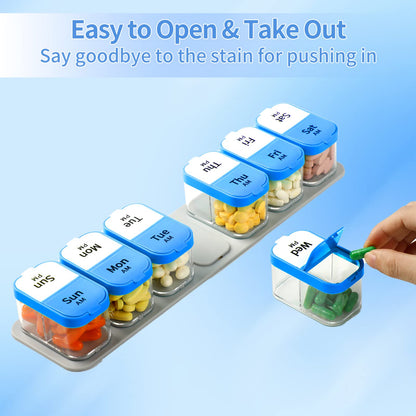 Large Pill Organizer 2 Times a Day (Blue)