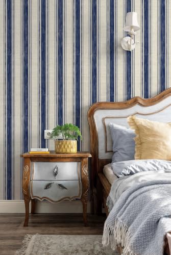 Wallpaper Peel and Stick Blue and Cream White Hand (Blue and Cream White / 17.3"W x 78.7"L)